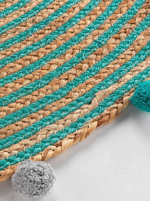 Tapis rond pompons 90 cm jute polycoton Baloo - Kiabi