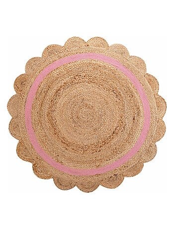 Tapis rond pompons 90 cm jute polycoton Rosaly