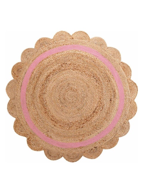 Tapis rond pompons 90 cm jute polycoton Rosaly - Kiabi
