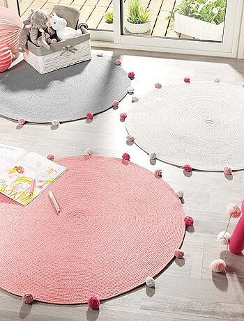 Tapis rond pompons 90 cm Pompomparty vert