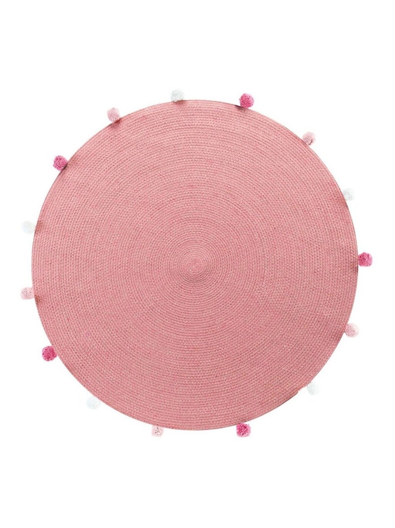 Tapis rond pompons 90 cm Pompomparty dragée Rose - Kiabi
