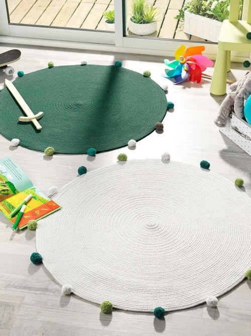 Tapis rond pompons 90 cm Pompomparty vert - Kiabi