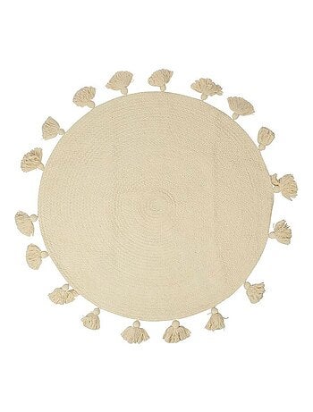 Tapis rond pompons gris coton D90