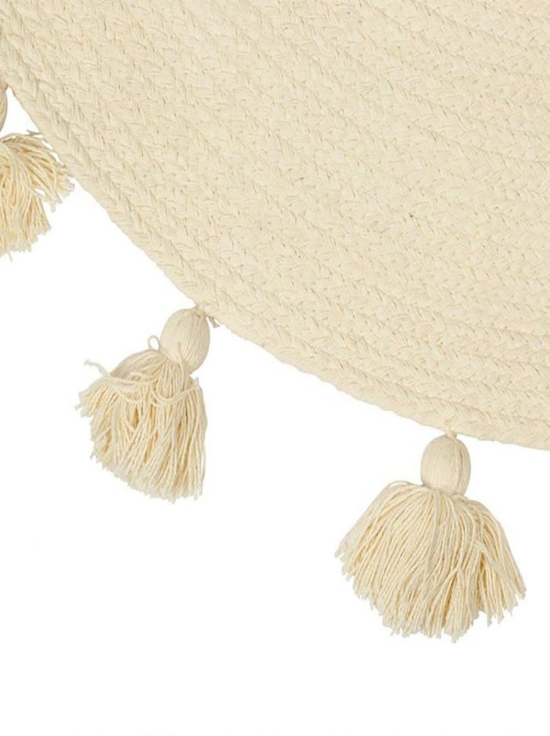 Tapis rond pompons écru coton D90 Blanc - Kiabi