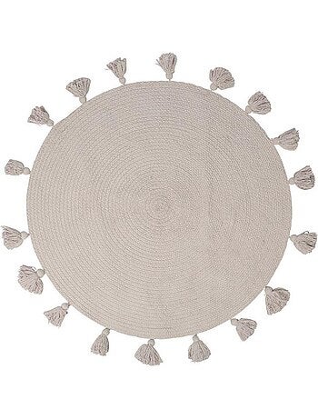 Tapis rond pompons gris coton D90