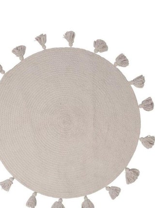 Tapis rond pompons gris coton D90