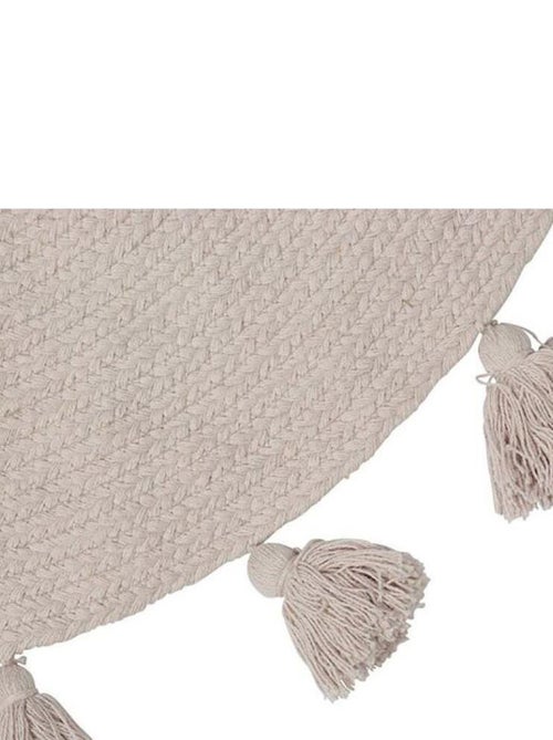 Tapis rond pompons gris coton D90 - Kiabi