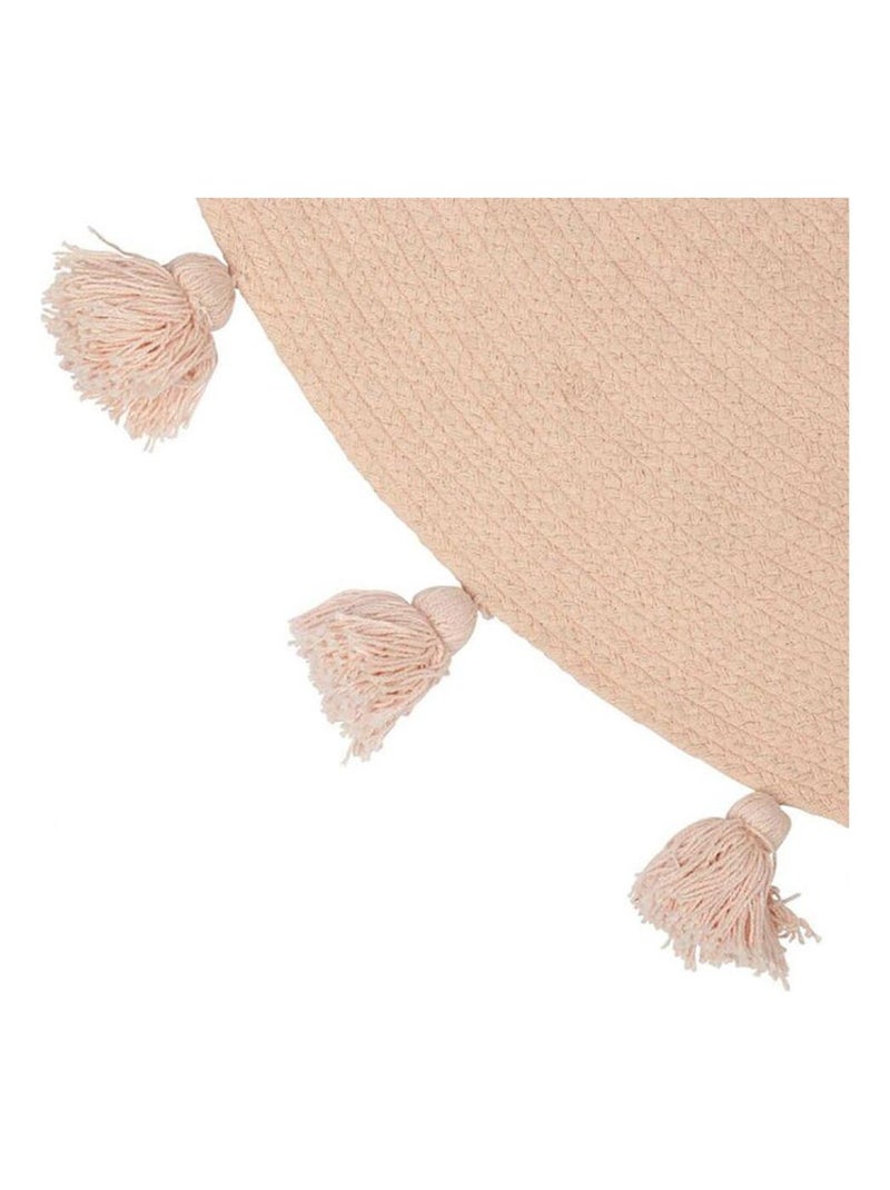 Tapis rond pompons rose coton D90 Rose - Kiabi