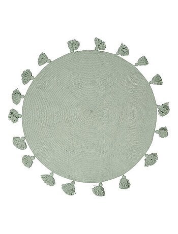 Tapis rond pompons gris coton D90