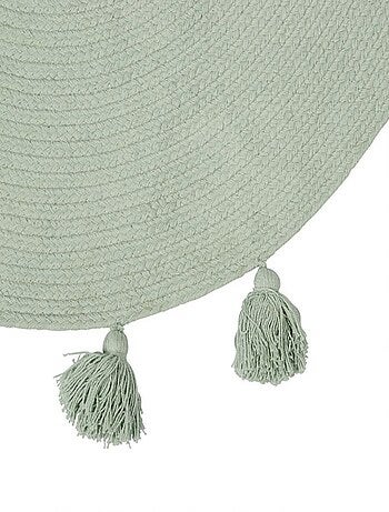 Tapis rond pompons gris coton D90