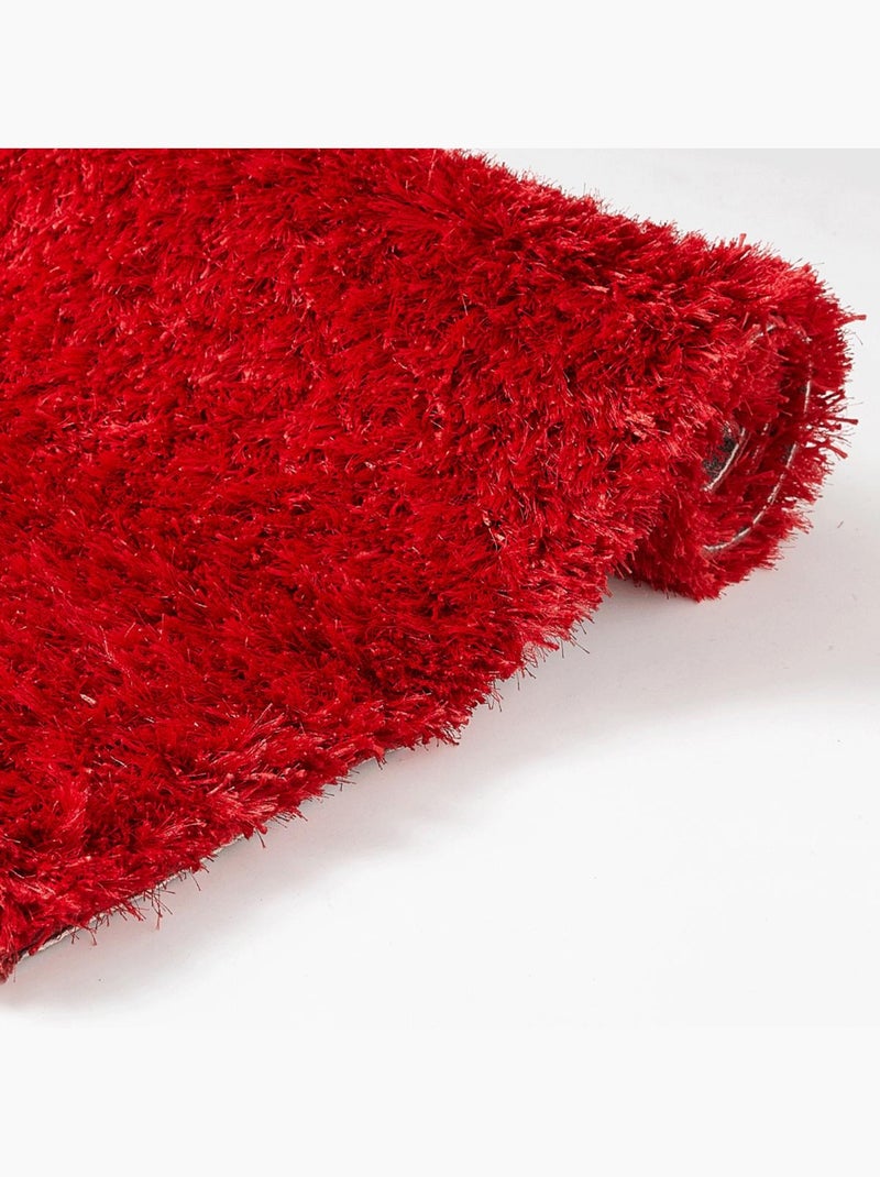 Tapis rond shaggy fait main motif uni MALAIDORY Rouge - Kiabi
