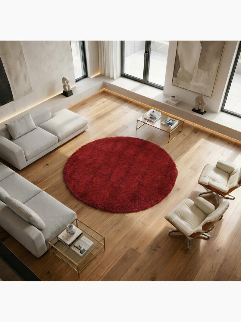 Tapis rond shaggy fait main motif uni MALAIDORY Rouge - Kiabi