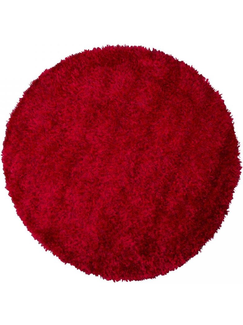 Tapis rond shaggy fait main motif uni MALAIDORY Rouge - Kiabi