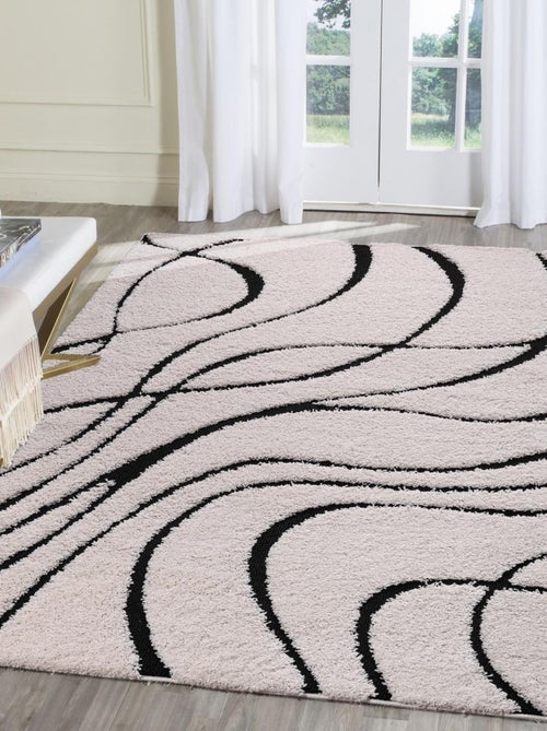 Tapis rond shaggy tissé motif géométrique POUDA - Kiabi