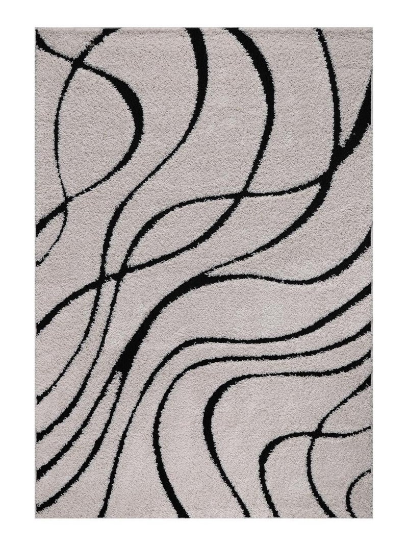 Tapis rond shaggy tissé motif géométrique POUDA Ecru - Kiabi