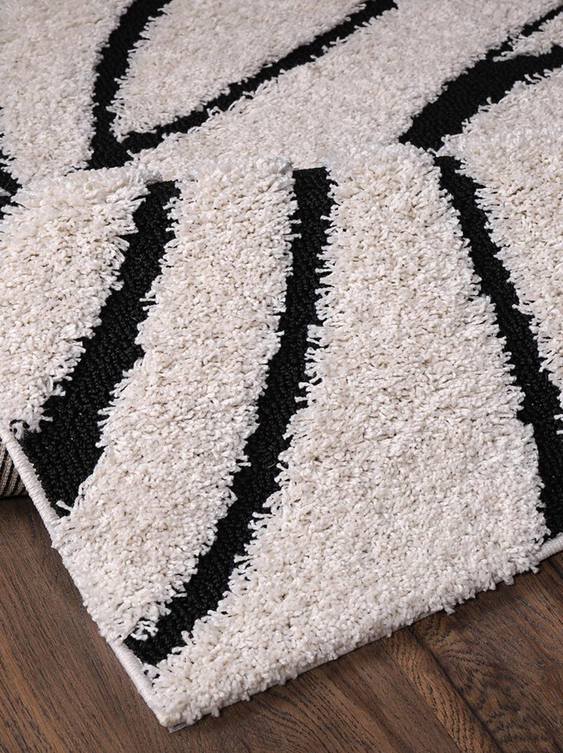 Tapis rond shaggy tissé motif géométrique POUDA Ecru - Kiabi