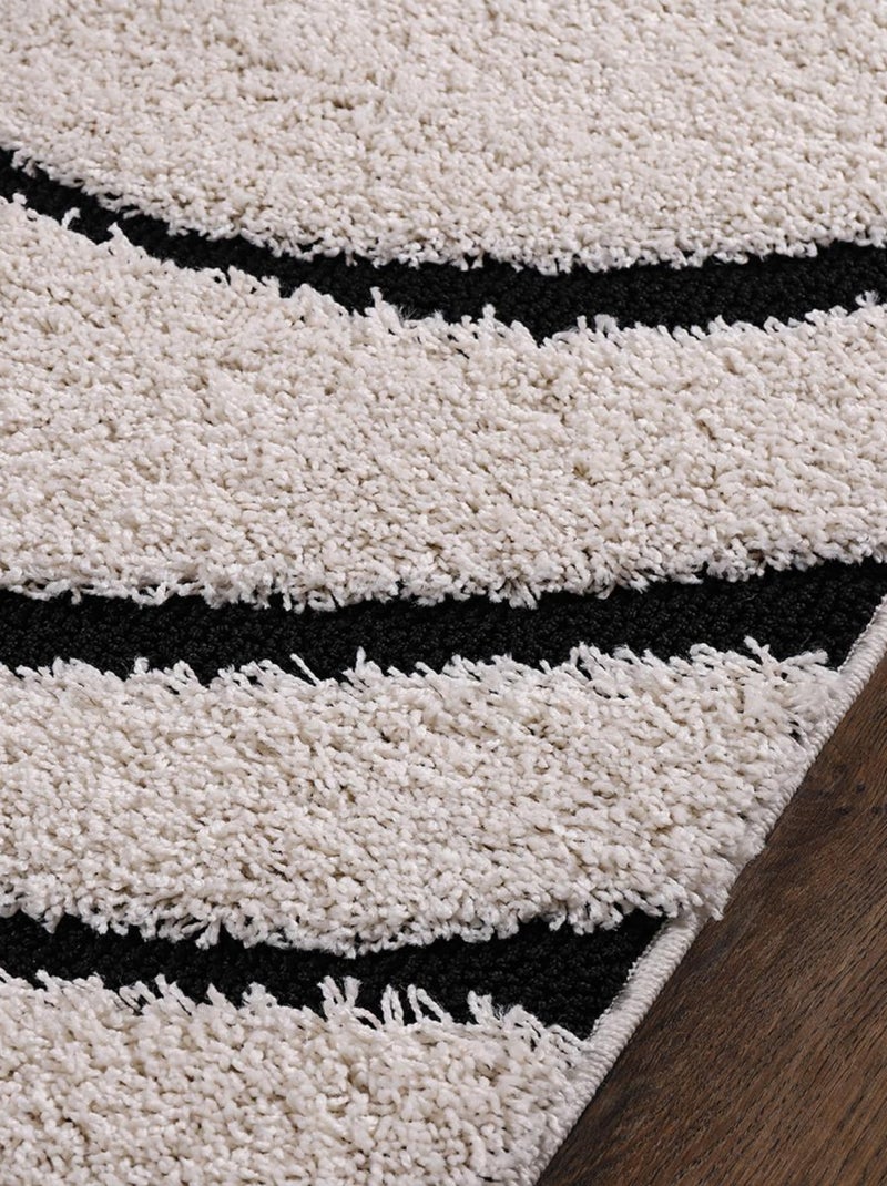 Tapis rond shaggy tissé motif géométrique POUDA Ecru - Kiabi
