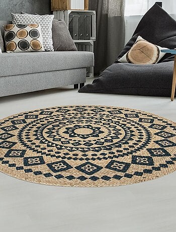 Tapis rond tissé en jute motif ethnique BLARON