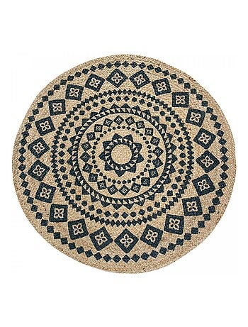 Tapis rond tissé en jute motif ethnique BLARON