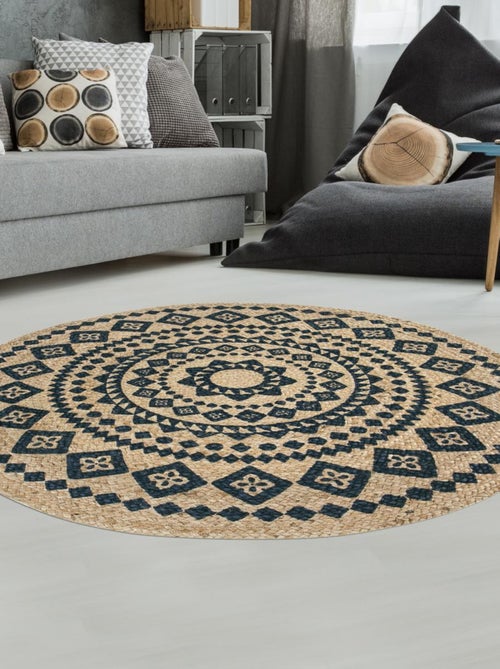 Tapis rond tissé en jute motif ethnique BLARON - Kiabi