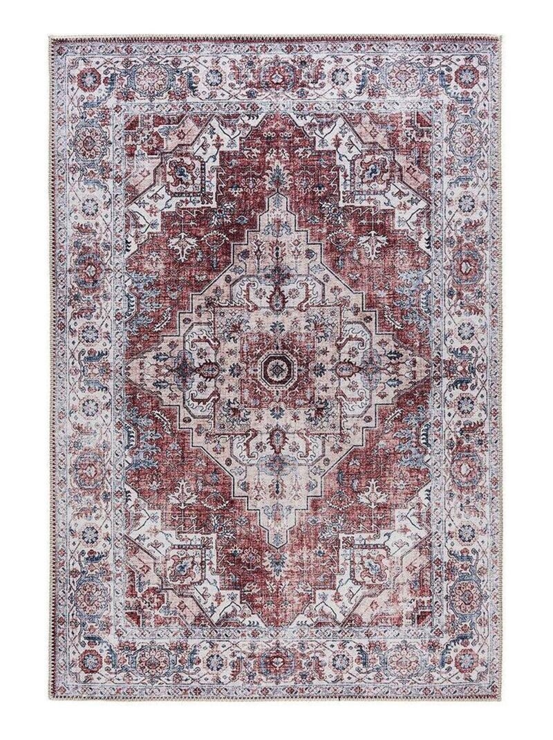 Tapis rouge vintage plat rayé Kashan Rouge - Kiabi