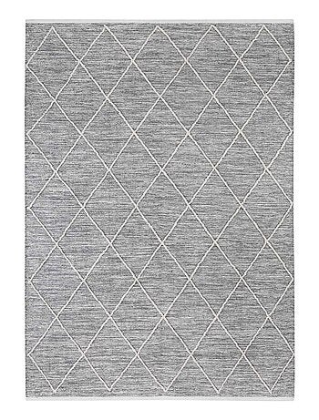 Tapis salon 160x230 GEOGREY Gris fait main en coton Certification care and  Fair idéal pour Salon