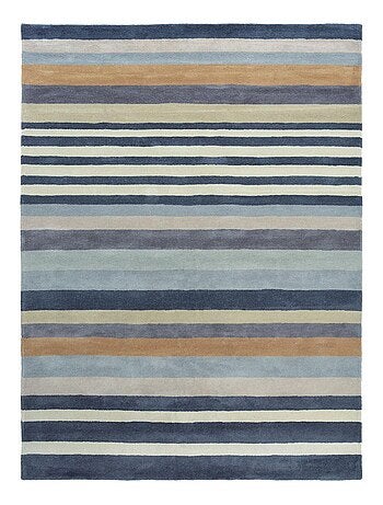 Tapis salon 170x240 ROSITA bleu tapis tufté en pure laine vierge main coloré et confortable - Kiabi