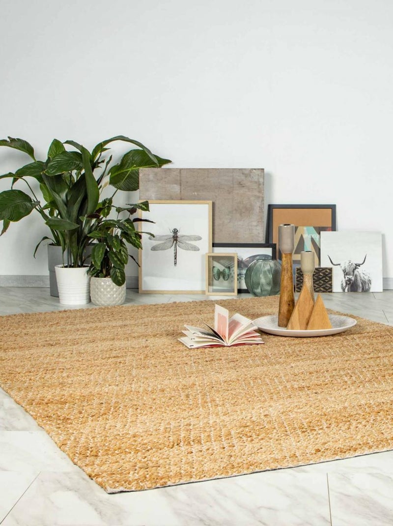 Tapis salon 80x150, fait main en jute Beige - Kiabi