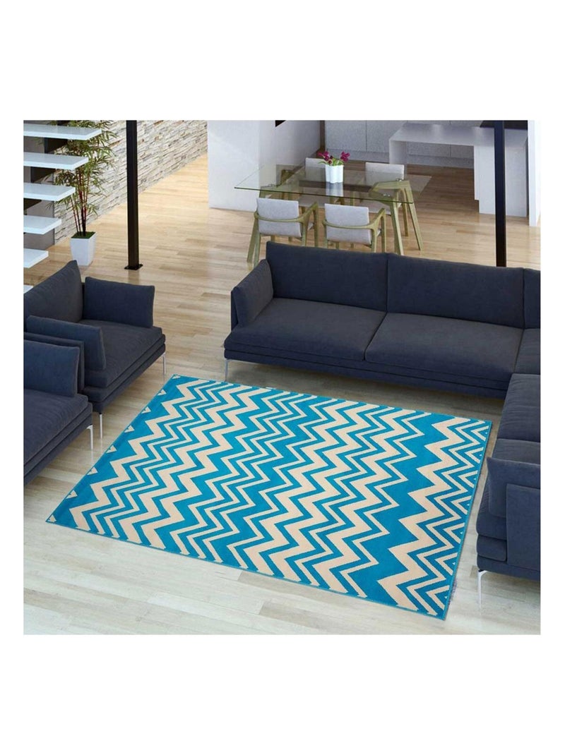 Tapis salon AF1 VAGUES en polypropylène Fait en Europe Exclusivité BAË DÉCO Bleu - Kiabi