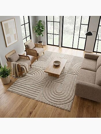 Tapis salon au motif géométrique en relief, moderne et élégant, noor