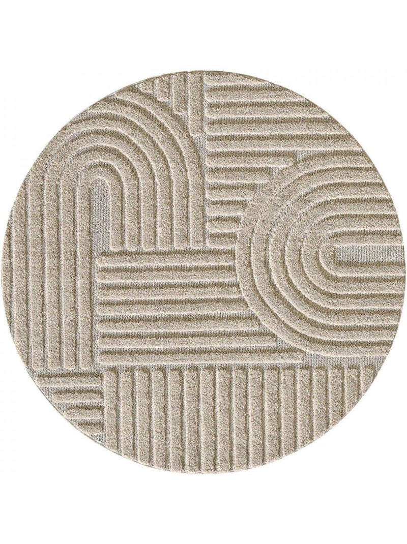 Tapis salon au motif géométrique en relief, forme ronde, noor Beige - Kiabi