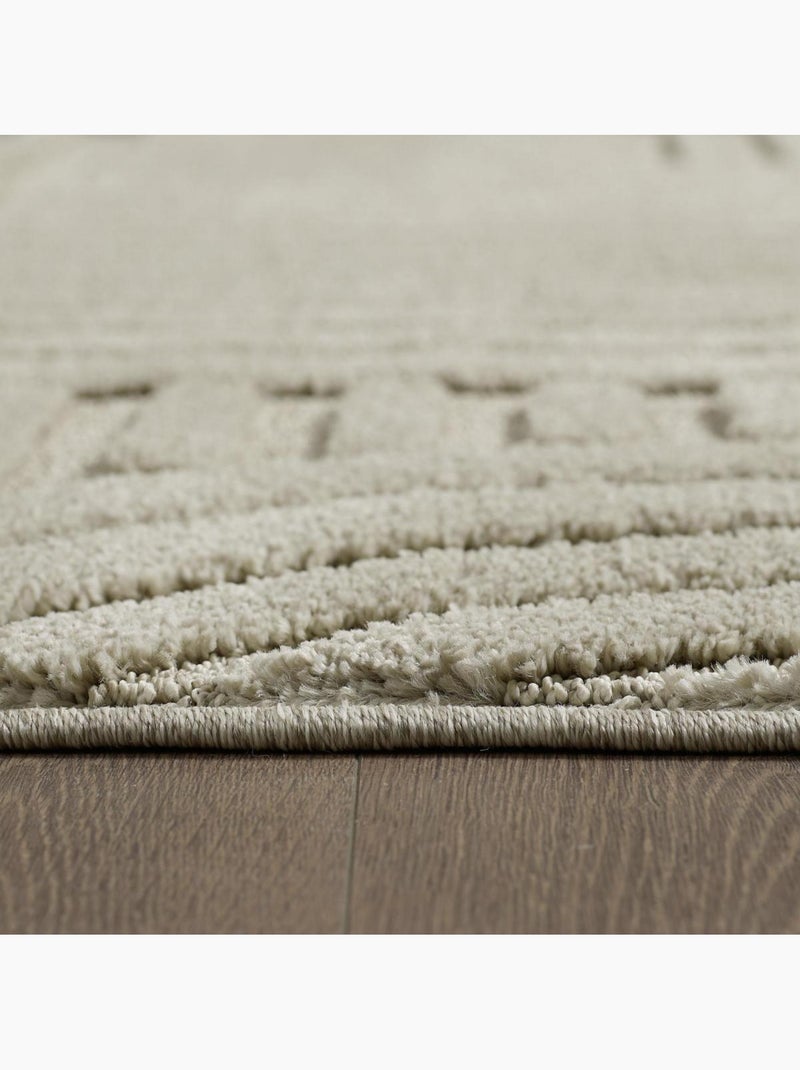 Tapis salon au motif géométrique en relief, forme ronde, noor Beige - Kiabi