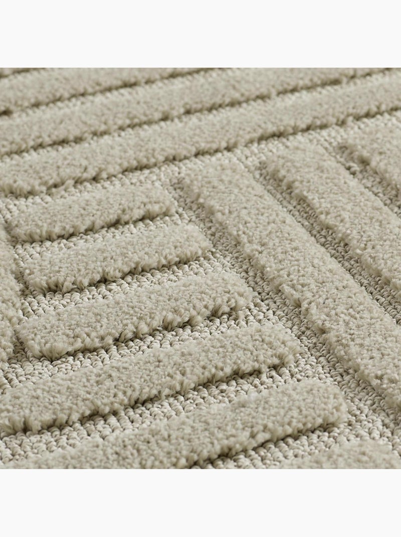Tapis salon au motif géométrique en relief, forme ronde, noor Beige - Kiabi