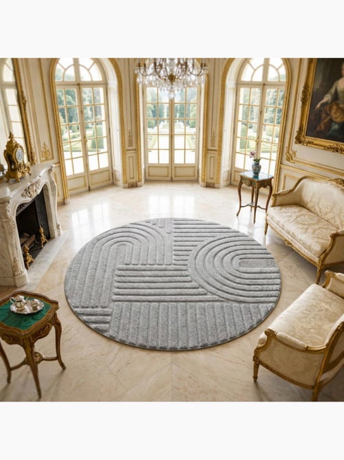 Tapis salon au motif géométrique en relief, forme ronde, noor - Kiabi
