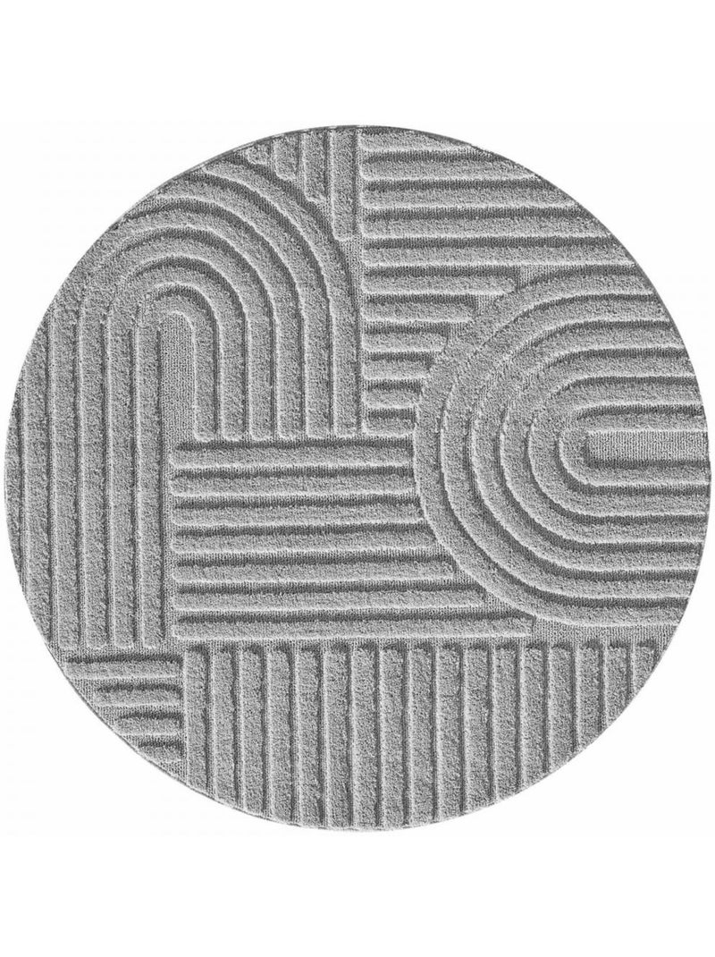Tapis salon au motif géométrique en relief, forme ronde, noor Gris - Kiabi