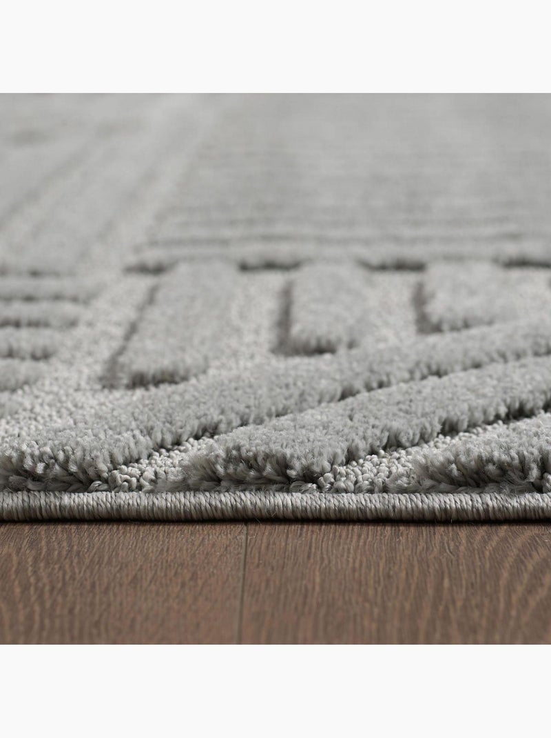 Tapis salon au motif géométrique en relief, forme ronde, noor Gris - Kiabi