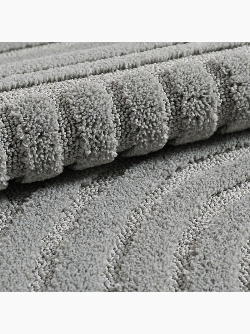 Tapis salon au motif géométrique en relief, forme ronde, noor Gris - Kiabi