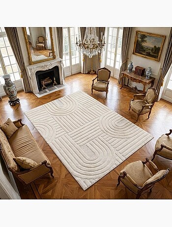 Tapis salon au motif géométrique en relief, moderne et élégant, noor