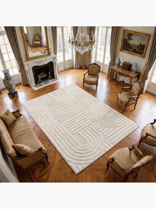 Tapis salon au motif géométrique en relief, moderne et élégant, noor - Kiabi Tapis salon au motif géométrique en relief, moderne et élégant, noor - Kiabi