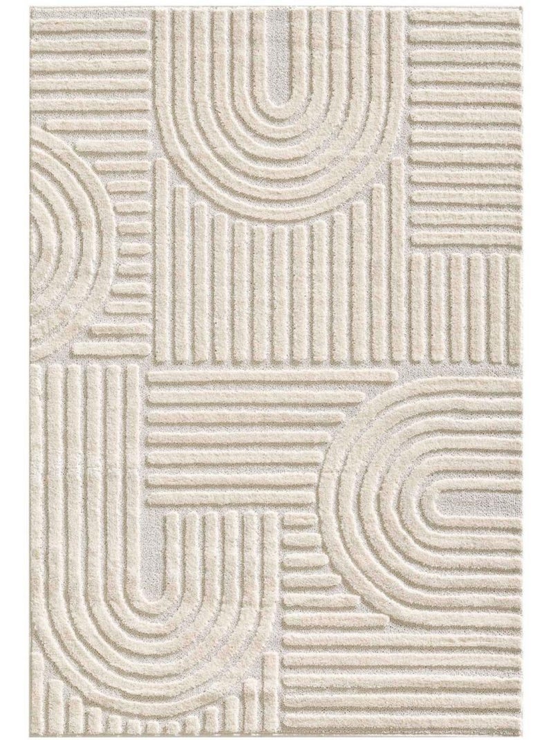 Tapis salon au motif géométrique en relief, moderne et élégant, noor Ecru - Kiabi