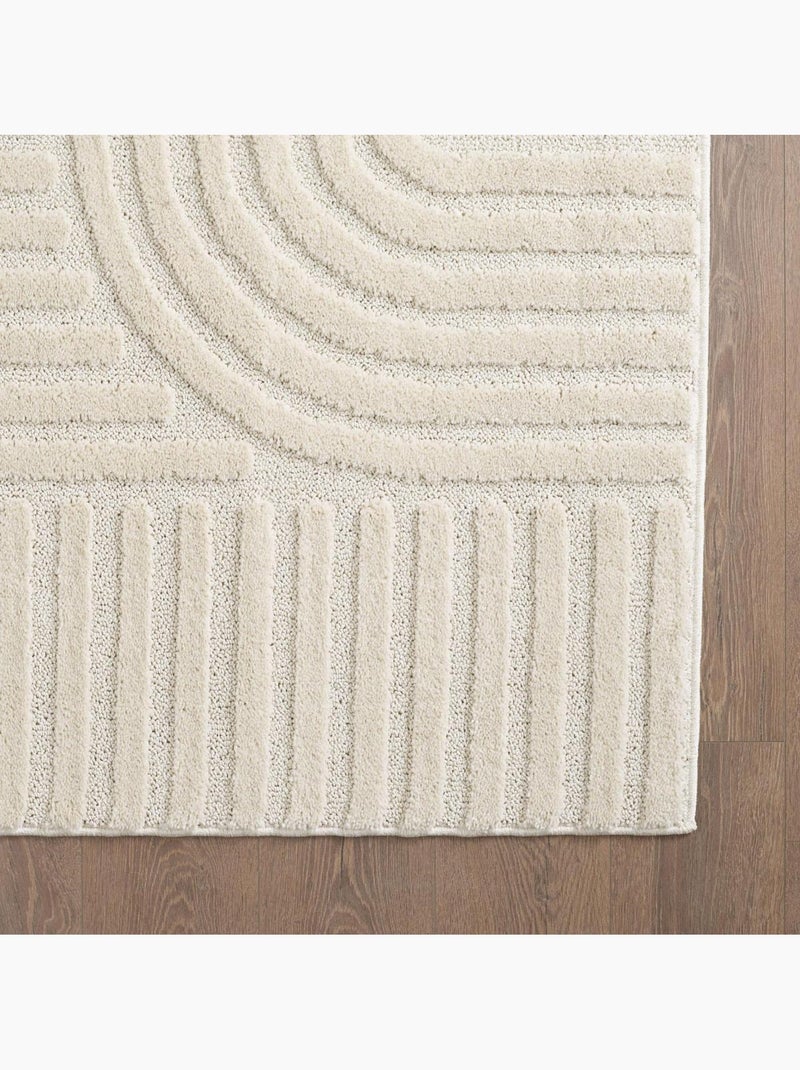 Tapis salon au motif géométrique en relief, moderne et élégant, noor Ecru - Kiabi