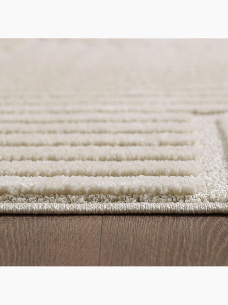 Tapis salon au motif géométrique en relief, moderne et élégant, noor Ecru - Kiabi