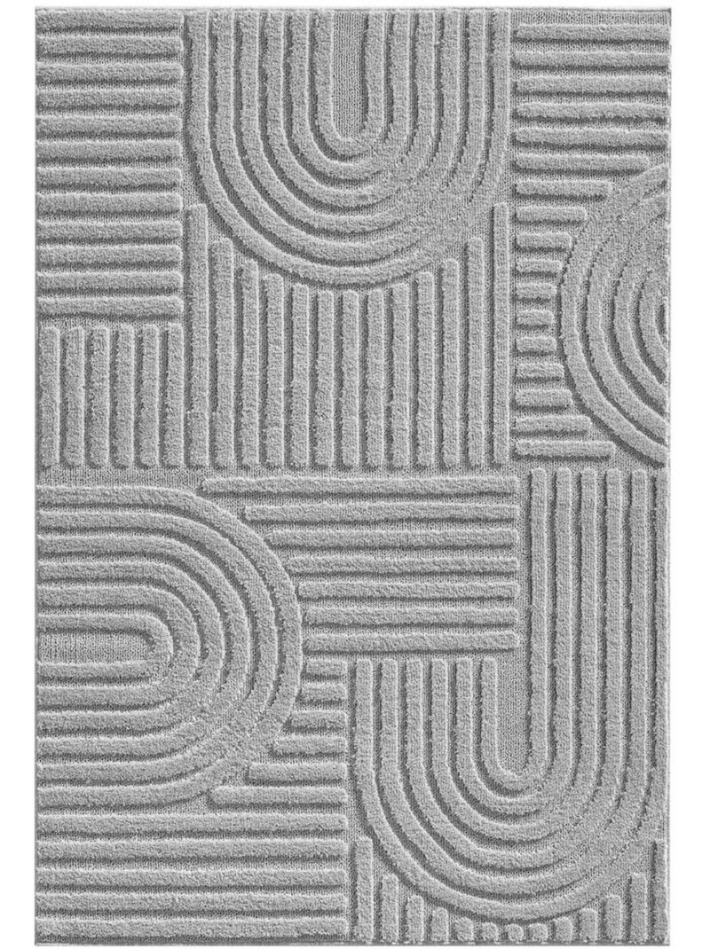 Tapis salon au motif géométrique en relief, moderne et élégant, noor Gris - Kiabi