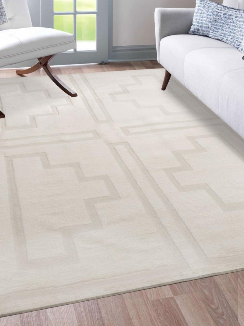 Tapis salon CALISTA en laine Fait main Ecru - Kiabi