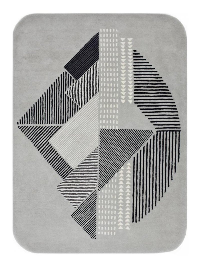 Tapis salon et chambre fait à la main en laine DECO STYLE Gris - Kiabi
