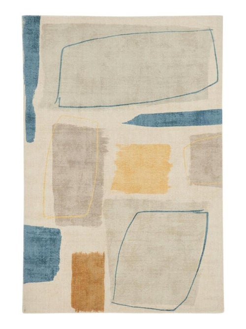 Tapis salon et chambre fait à la main en laine motif abstrait PAPYA - Kiabi