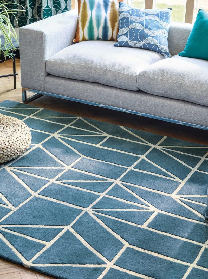 Tapis salon et chambre fait à la main en laine motif abstrait VISO Bleu - Kiabi