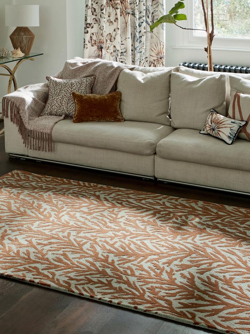 Tapis salon et chambre fait à la main en laine motif floral ATOLL Marron - Kiabi