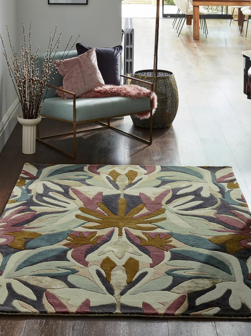 Tapis salon et chambre fait à la main en laine motif floral MELORA Marron - Kiabi