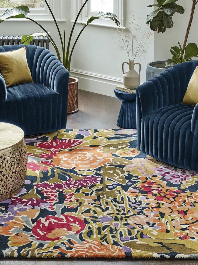 Tapis salon et chambre fait à la main en laine motif floral SANGUINE Multicolore - Kiabi